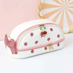 1Pcs Cute Girl Pencil Case Double Layer Strawberry Cherry Love Large Capacity Pencil Case Student Stationery Storage Pen Bag