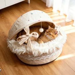 BOOTEELY Pet Cradle Cat Nest Bow Lace Semi-Closed Universal In All Seasons Breathable With Canopy Shading Pet Nest