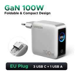 UGREEN 100W GaN Charger With Smart Display EU/UK/US Foldable Plug QC4.0 AVS For Macbook Pro Laptop iPhone 18 17 Pro iPad Samsung