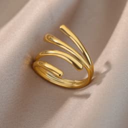 Stainless Steel Irregular Geometric Open Rings For Women Gold Color Texture Couple Wedding Ring Trendy Elegant Aesthetic Jewelry
