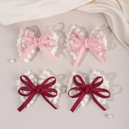 2Pcs New Flower Lace Bow Hair Clips For Girls Sweet Floral Embroidered Ribbon Hairpins Children Trendy Headwear Hair Accessories