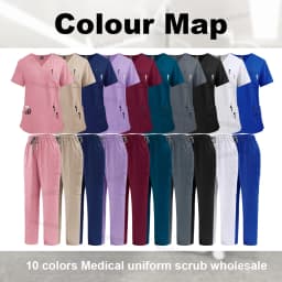 Elastic Scrub Set Operating Room Surgical Uniform Dental Veterinary Work Uniforms V-neck Short Sleeved Tops Pants Suit Wholesale