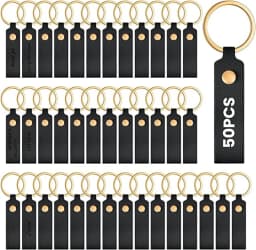 50pcs 100pcs PU Leather Keychain Blanks Bulk Laser Engraving Blanks Keychain Kit with Rings for DIY Key Chains Craft Customized