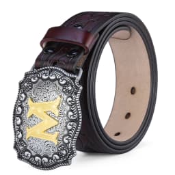 Western Belt Men Genuine Leather Belts for Men Women Cowboy Cowgirl Big Letters Buckle Gold Male Belts Long Black Brown Quality