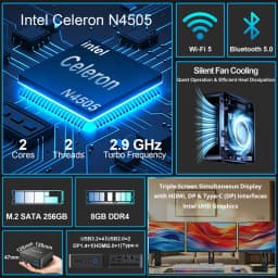 ERVPES E1PRO Mini Pc 8GB LPDDR4 256GB SSD Intel N4505 Windows 11 Pro Dual-Band Wifi BT5.0 Office Desktop Mini Computer