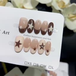 10pcs Handmade Nail Tips Star French Press on Nails with Sticky Tabs Autumn Fake Nails for Women Holiday Prosthetic Nail Set