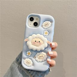 Cute Sheep Folding Stand Holder Case For iPhone 17 16 15 13 14 12 11 Pro Max Soft Silicone Lamb Bracket Back Cover Fundas