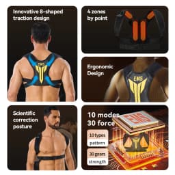 Electric Muscle Stimulator EMS Back Shoulder Vibration Stress Relief Massager Smart Muscle Toner Correct Body Posture USB Charge