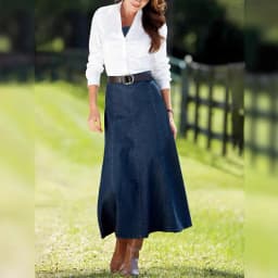 Deep Blue Midi Denim Skirt A-Line Skirt Casual Style Mid-Length Independent Station TK Women's Fashion Spring Summer Autumn