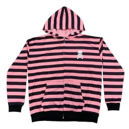 Pink and Black Striped Hooded Zipper Jacket, Spring and Summer Hooded Cardigan, Loose Zipper, Couple's Casual Hip-Hop Style