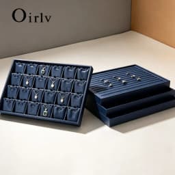 Oirlv Premium Blue Leather Stackable Jewelry Tray Multifunction Jewelry Drawer Organizer Trays Rings Earrings Storage Props