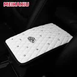 Blingbling Shiny Diamond Inlay PU Artificial Sheepskin Car Armrest Pad Crown Style New Model Interior Supplies