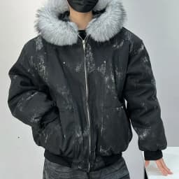 Y2K Cotton jacket with fur collar eagle embroidered and tie-dyeed winter men's design outdoor jacket thick and comfortable