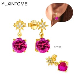925 Silver Ear Needle Rose Red Hoop Earrings For Women Exquisite Water Drop/Flower/Heart Crystal Piercing Huggie Earring Jewelry