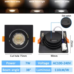 10pcs CCT Spot Downlight Recessed LED Ceiling Light 3 Color Adjusted AC100-240V Dial Swich 3000K/4000K/6500K Indoor Lighting