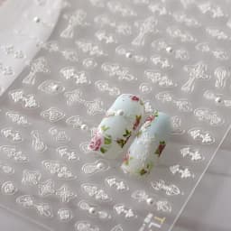 1pcs 5D Diamond Japanese White Lace Bow Nail Art Stickers Pearl Rhinestones Nail Decoration Adhesive Decals Slider DIY Accessory
