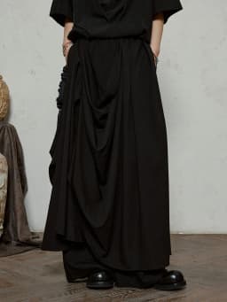 [EAM] High Waist Khaki Gray Irregular Pleated Spliced Long Wide Leg Pants New Trousers Women Fashion Spring Autumn 2026 1DJ1181