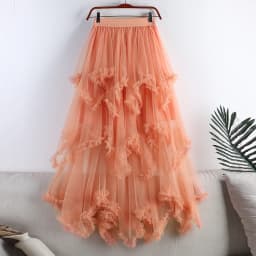 Autumn Winter New 2025 Irregular Cake Tulle Skirt Women Sweet Midi Long High Waist A Line Skirt Female Mesh Party Skirt Lady
