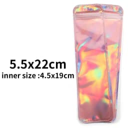 50pcs Long Iridescent Ziplock Bag Transparent Laser Plastic Seal Bags for DIY Jewelry Display Handicrafts Nail Eyelash Packaging