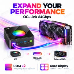 GMKtec K11 Mini PC AMD Ryzen 9 8945HS Gaming PC DDR5 5600 OCuLink Dual LAN USB4 PCIe 4.0 SSD WiFi 6 BT5.2 Windows 11 Pro