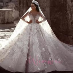 Customized Ashley Carol Ball Gown Wedding Dress Beading Scoop Appliques Bride Long Sleeve Wedding Gown Lace Vestidos De Noiva