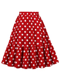 2024 Elegant Flower Dot Printed Casual Party Elastic Waist Knee length Skirt for Women