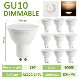 10pcs LED Spotlight GU10 Light Bulb Dimmable 220V 3000K 4000K 6000K 50W Halogen Replacement for Landscape Track Lighting