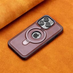 Luxury Magnetic Hidden Stand Ring Wireless Charge For Magsafe Leather Case For iPhone 12 13 14 15 16 17 Pro Max Hollow Cover