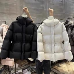 New 2025 Autumn Winter Lightweight Warm Cotton Jacket Women Cotton Coat Hooded Drawstring Waist Cinching Slim Fashion Parka Coat