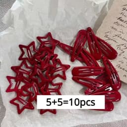 10 Pcs/Lot Red Star Snap Hair Clips for Girls Waterdrop Barrettes Black Hairpin Women Silver BB Kawaii Hair Accessories