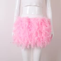 Women Solid Fluffy Feather Mini Skirt Elastic High Waist Short Skirt Halloween Carnival Party Stage Cosplay Costume Club Outfit