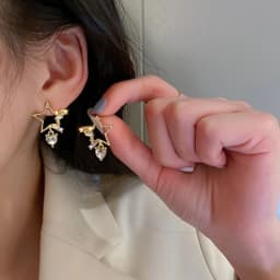 Fashion Elegant Delicate Micro Set Crystal Octagon Star Tassel Water Drop Pendant Stud Earrings Women's High Jewelry Party Gift