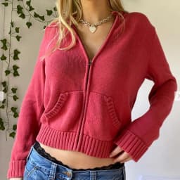 Women’s Full Zip Knit Hoodies Casual Sweaters Solid Color Long Sleeve Drawstring Sweatshirts Cardigan Zip-up Clothing Y2K