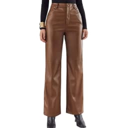 Women PU Leather Pants Solid Color High Waist Straight Trousers High Street Casual Pant