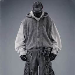 Washed Distressed Fake Two Piece Patchwork Punk Vintage Hoodies Man Techwear Gothic Zip Up Hoodie Street Wear