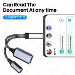 2in1 Type C to USB A OTG Cable Phone Adapter with Charging Cord and USB Port for IPhone15 16 Pro Mac iPad Samsung Huawei Laptop