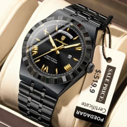 POEDAGAR Luxury Top Watch For Man Classic Week Date Waterproof Luminous Men Wristwatch Stainless Steel Quartz Men's Watches Male