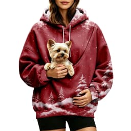 Women Fall And Winter Hoodie With Pet Pouch Oversized Pocket Colorful Print Sweatshirt For Dogs And Cats Long Sleeve Hoodie
