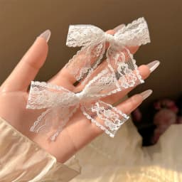 Women's Lace Bow Hair Clip Side Bangs Double Ponytail Hairpins Sweet Stylish