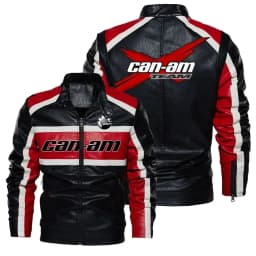 New can-am Contrast PU Leather Jacket Men's Autumn Winter Men High Quality Coat Motorcycle Style Casual Jackets Black Warm