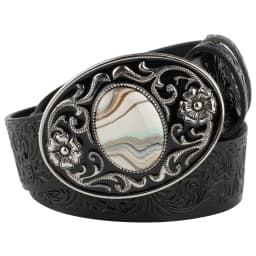 Women's Decorative Buckle Colorful Bead Embossed Split Leather Belt