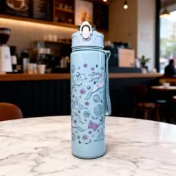 750ml Cute Cartoon Pattern Plastic Water Cup, Large Capacity, Portable, Leak-Proof, with Carrying Strap and Straw, for Travel