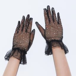 Women Sexy Lace Wrist Mesh Flash Diamond Thin Transparent Short Gloves Club Nightclub Party Cosplay Performance Accessories