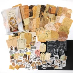 Journamm 200pcs/pack Decor Scrapbook PET Sticker Materials Paper Combo Kit DIY Junk Journal Collage Photo Album Vintage Stickers