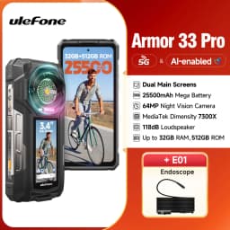 【2025 New】Ulefone Armor 33 Pro 5G Rugged Phone 25500 mAh 512GB ROM 120Hz Dual Screen NFC Android Smartphone MTK Dimensity 7300