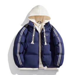 New Solid Color Hooded Couple Style Autumn Winter Trendy Hooded Fake Two-piece Jacket Windproof Thickened Warm Padded Jacket