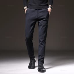 Autumn Winter Men's Casual Pants Solid Color Business Elastic Waist Slim Fit Stretch Thick Gray Black Blue Cotton Trousers Male