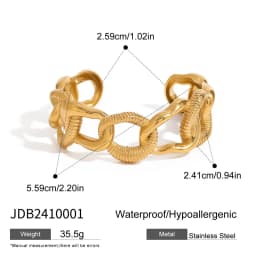 Uworld Unique Stainless Steel Metal Wide Cuff Open Bracelet Bangle 18K Gold PVD Plated Waterproof Fashion Essential Jewelr