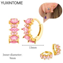 925 Sterling Silver Needle Pink Crystal Heart Hoop Earrings for Women Fashion Geometric Pendant Earrings Luxury Jewelry Gifts