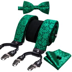 Burgundy Black White  Mens Suspender Adjustable 6 Clips Jacquard Braces Bowtie Hanky Cufflinks Set Silver Gold